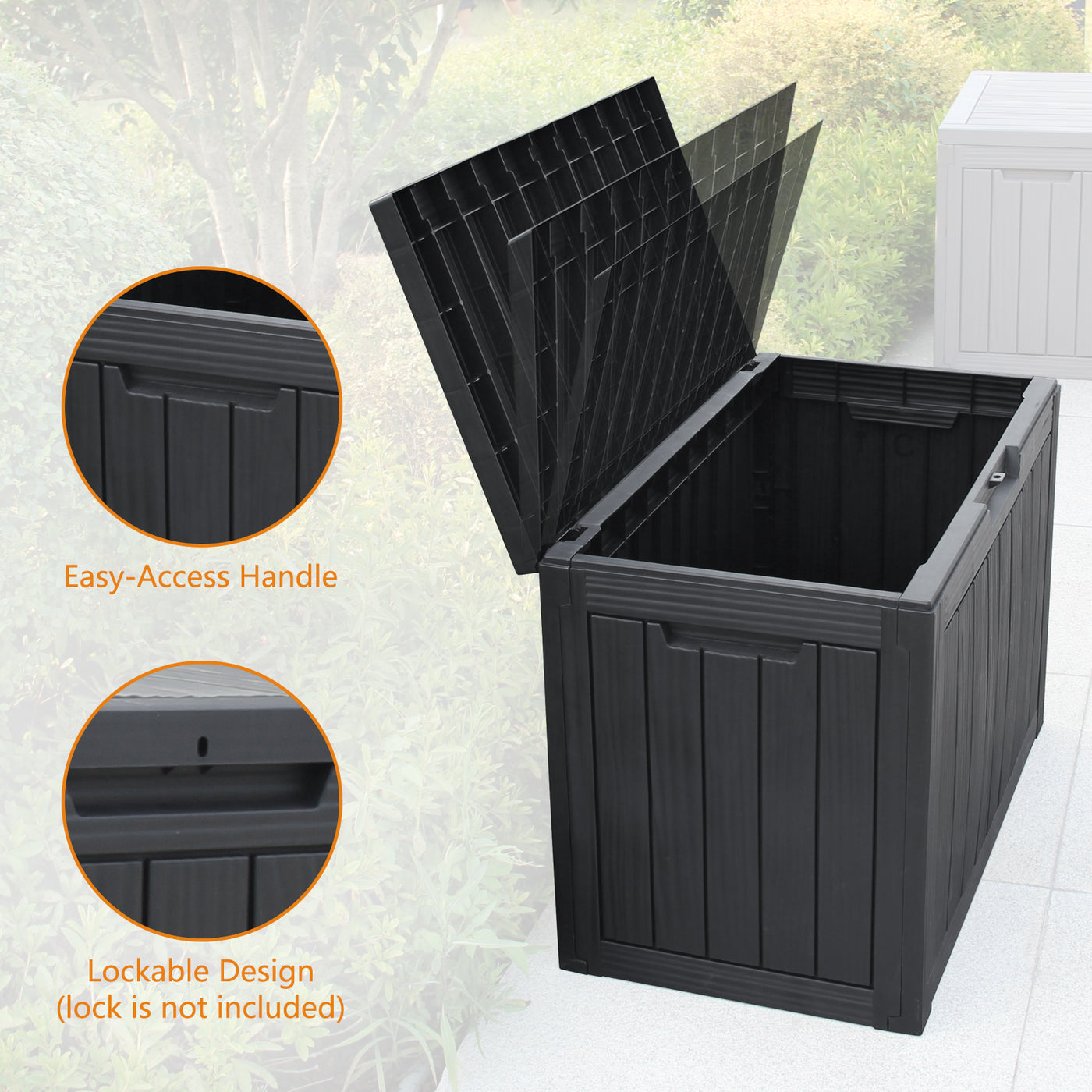 Waterproof Storage Deck Box Patio Furniture Organization Container with Lockable Lid, PP Outdoor Side Table for Garden, Yard, Poolside