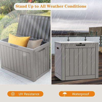 31 Gallon Waterproof Storage Deck Box Patio Furniture Organization Container with Lockable Lid, PP Outdoor Side Table for Garden, Yard, Poolside, Gray