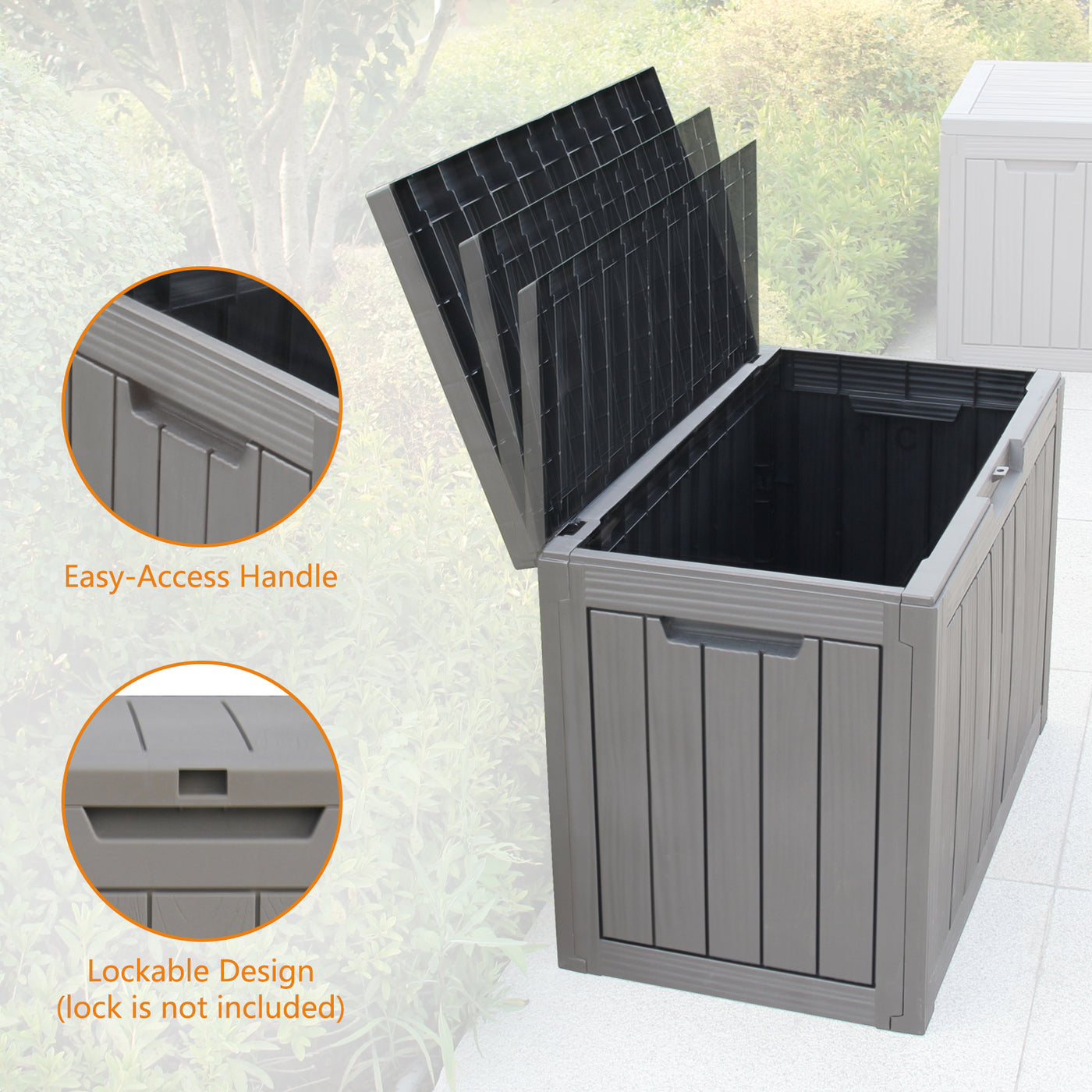 Waterproof Storage Deck Box Patio Furniture Organization Container with Lockable Lid, PP Outdoor Side Table for Garden, Yard, Poolside