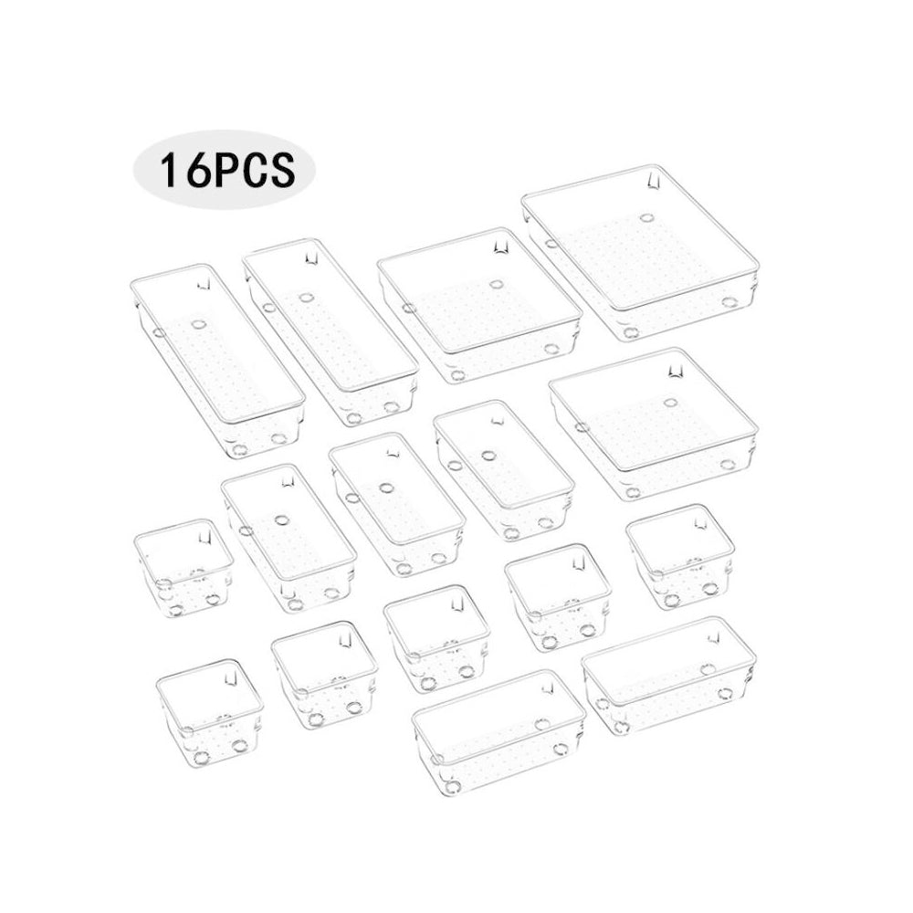 16PCS Clear Drawer Organizer Set 5 Sizes Versatile Desk Drawer Storage Box Dot Bathroom Dresser Dividers Trays Dot Box for Makeup