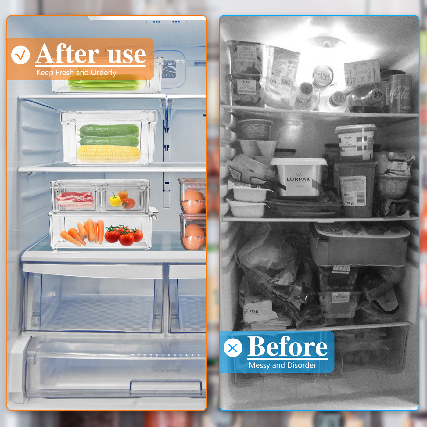 7 PCS Refrigerator Organizer Bins Food Containers with Various Size Storage Bins