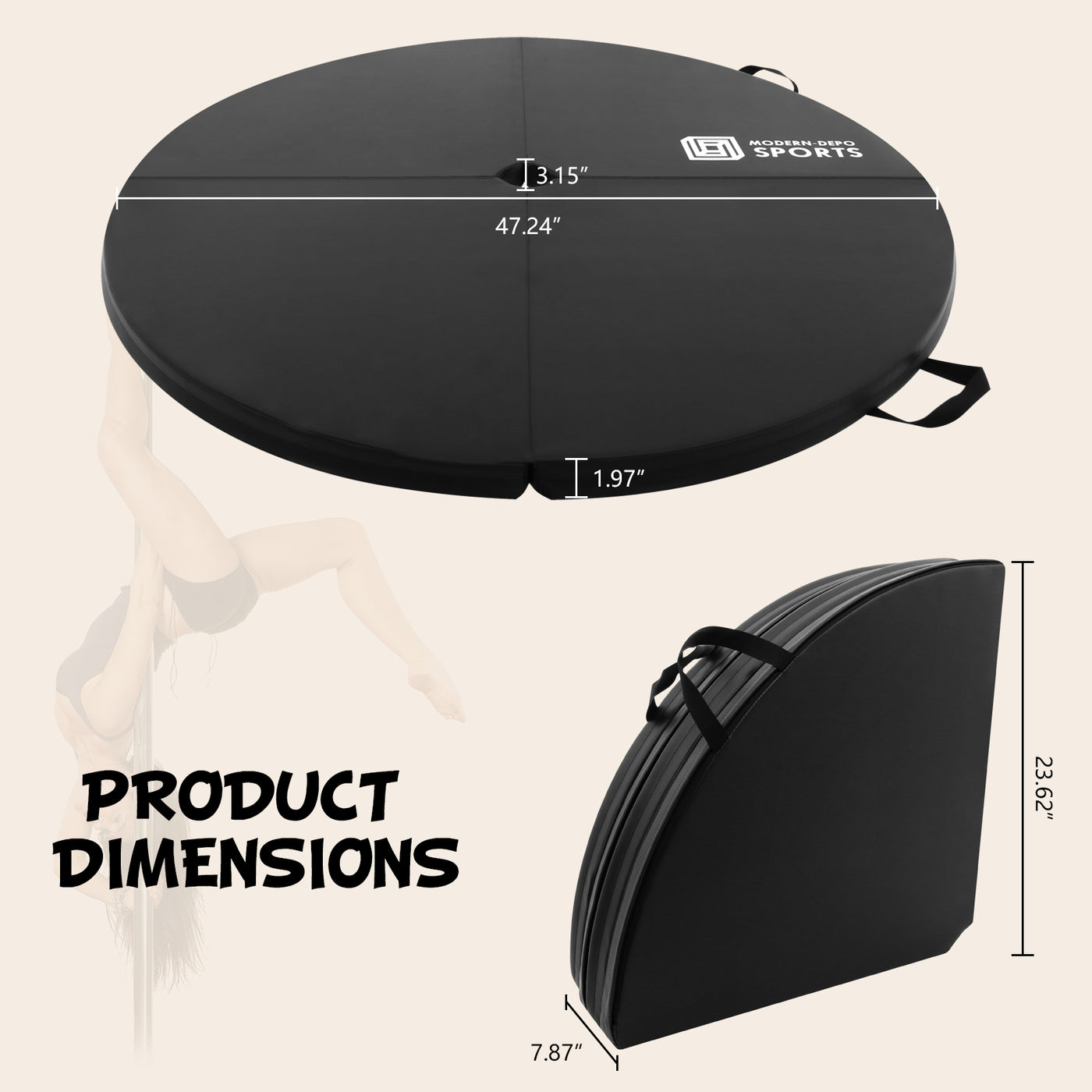 Professional Dance Pole Set with Foldable Crash Mat, EPE Foam Round Padding, Height Adjustable Spinning Dancing Pole Fixed Dance Pole Kit for Home, Gym, Yoga Exercise, Silver & Black