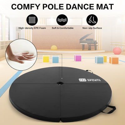 Professional Dance Pole Set with Pole Dance Mat Foldable Crash Mat, EPE Foam Round Padding, Silver Spinning Static Dancing Pole Kit Height Adjustable for Home, Gym, Yoga Exercise