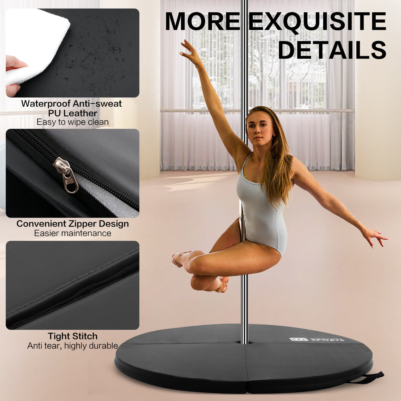Professional Dance Pole Set with Pole Dance Mat Foldable Crash Mat, EPE Foam Round Padding, Silver Spinning Static Dancing Pole Kit Height Adjustable for Home, Gym, Yoga Exercise