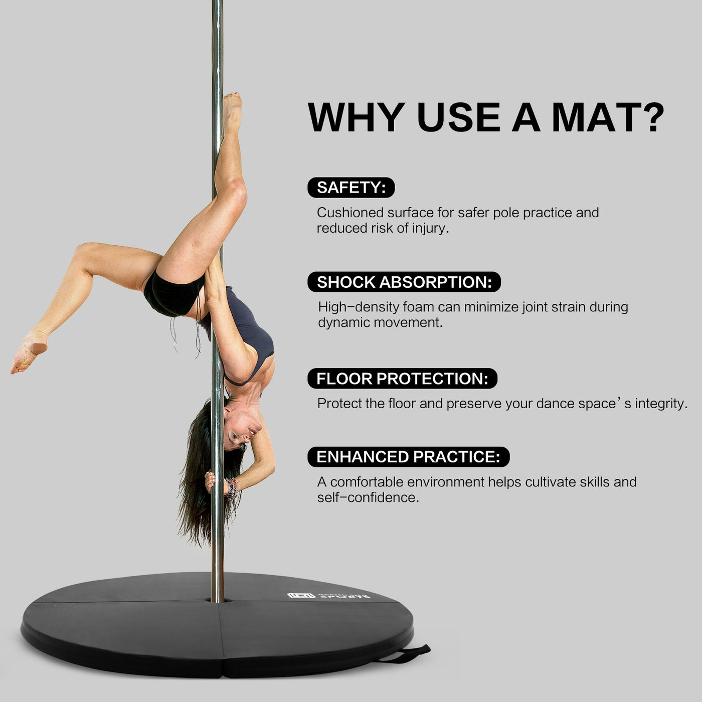 Professional Dance Pole Set with Pole Dance Mat Foldable Crash Mat, EPE Foam Round Padding, Silver Spinning Static Dancing Pole Kit Height Adjustable for Home, Gym, Yoga Exercise