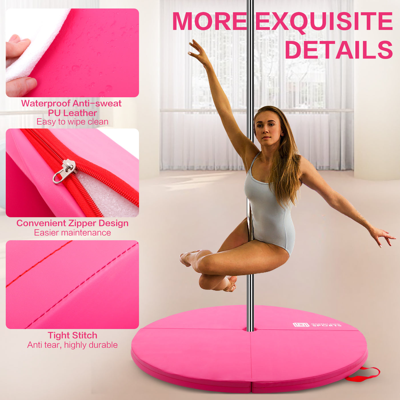 Professional Dance Pole Set with Pole Dance Mat Foldable Crash Mat, EPE Foam Round Padding, Silver Spinning Static Dancing Pole Kit Height Adjustable for Home, Gym, Yoga Exercise