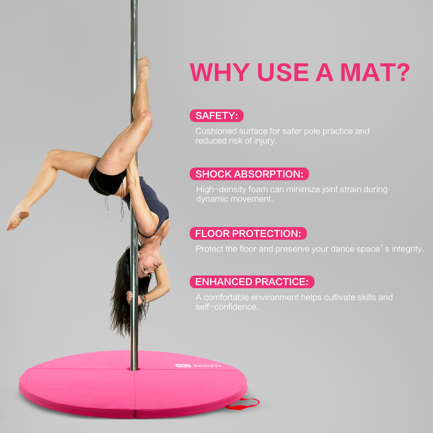 Professional Dance Pole Set with Pole Dance Mat Foldable Crash Mat, EPE Foam Round Padding, Silver Spinning Static Dancing Pole Kit Height Adjustable for Home, Gym, Yoga Exercise
