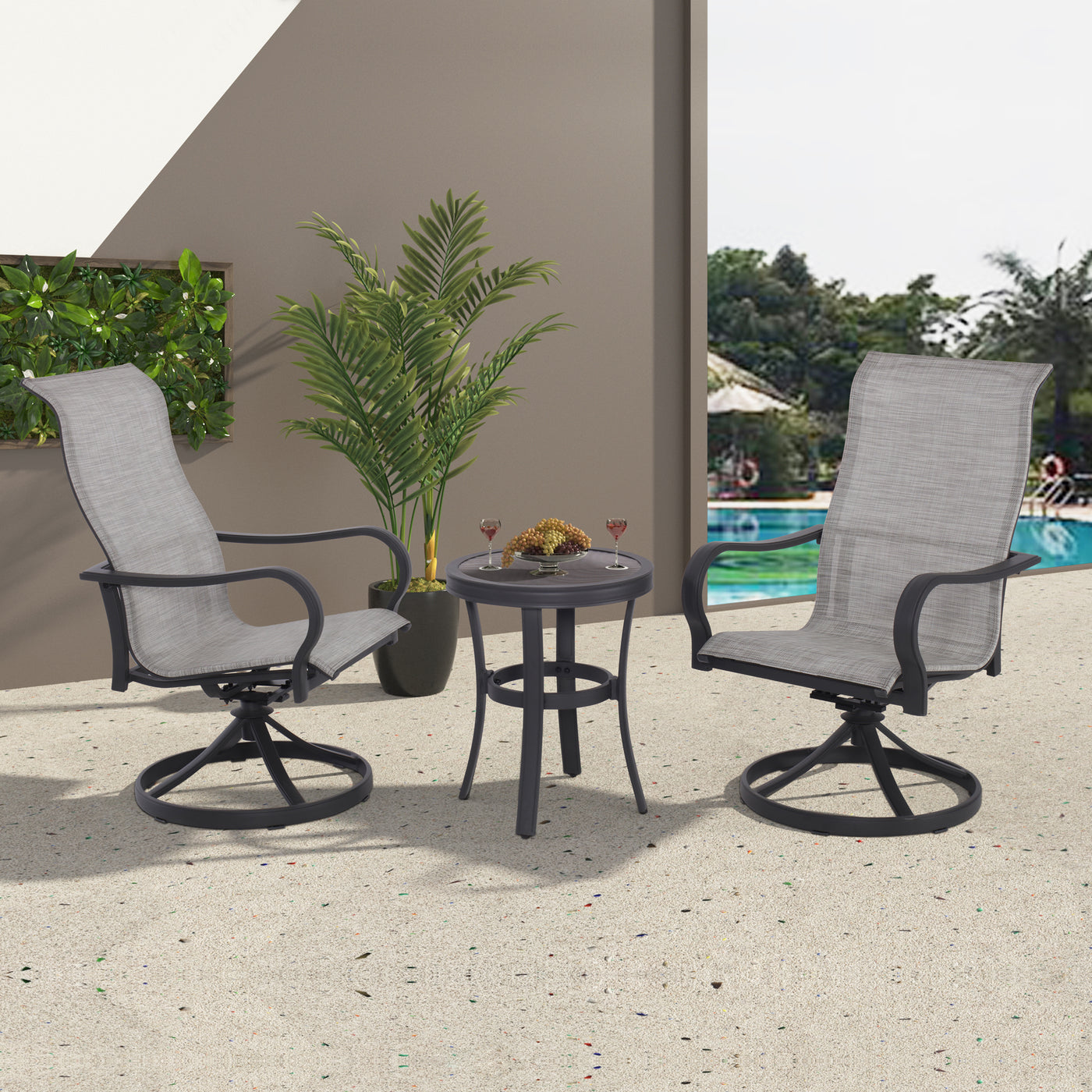 Aluminum 3-Piece Outdoor Bistro Set, Tile Top Bistro Table and 2 Swivel Chairs