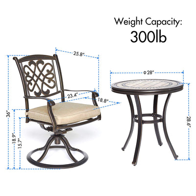 3 Piece Bistro Round Table Patio Glider Chairs Garden Backyard Outdoor Furniture