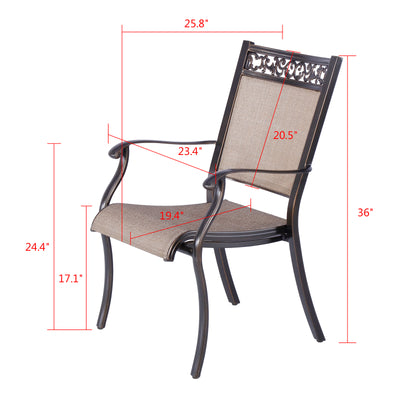 Patio Dining Rustproof Fabric Chairs Set of 4 Alumin Sling Chairs with Armrests