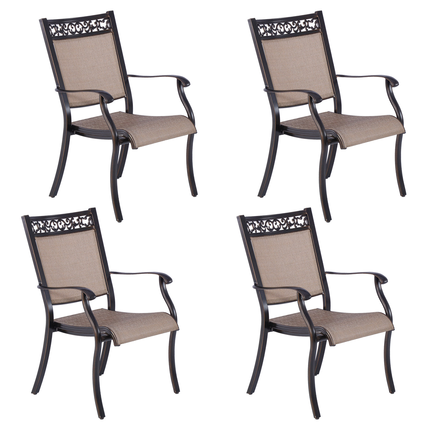 Patio Dining Rustproof Fabric Chairs Set of 4 Alumin Sling Chairs with Armrests