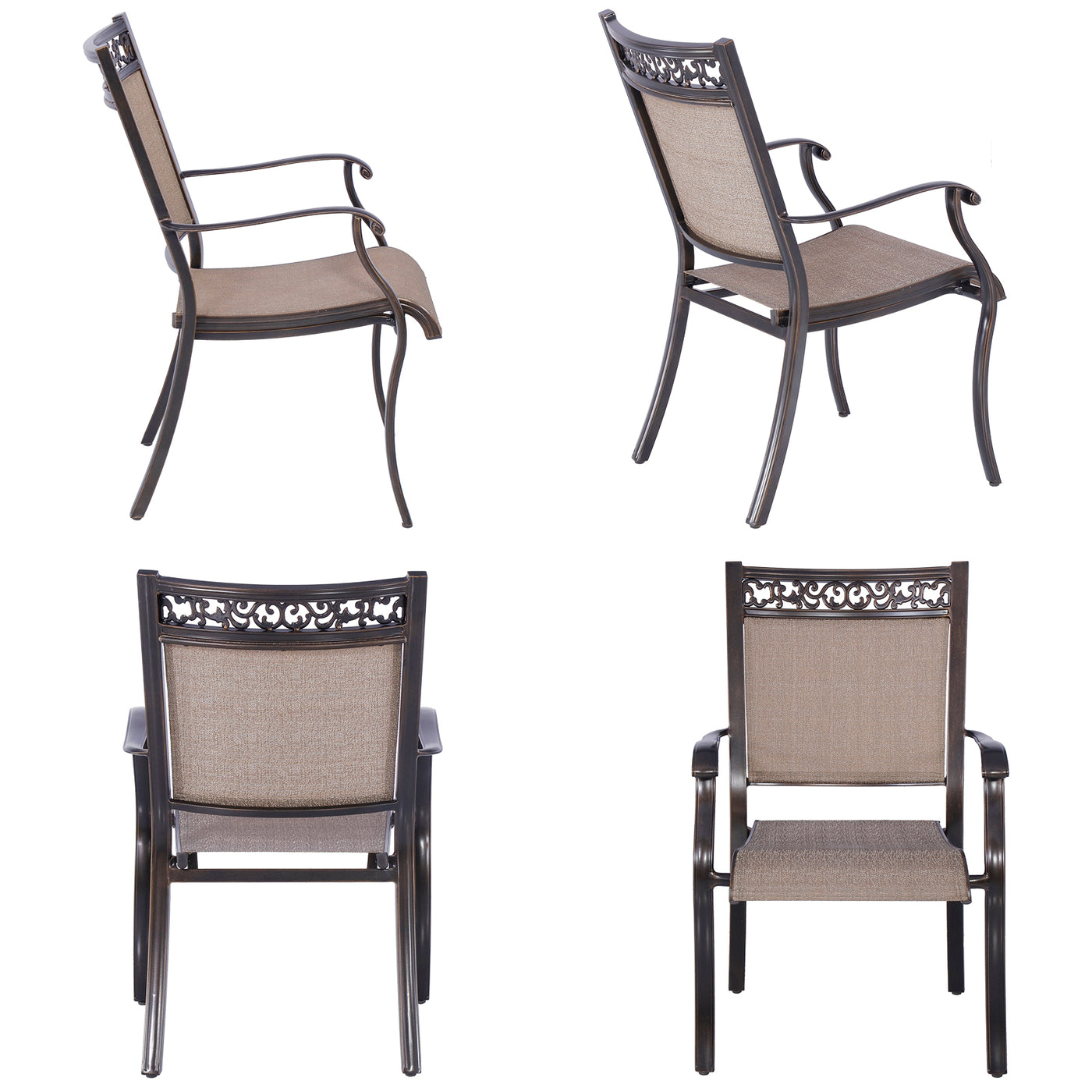 Patio Dining Rustproof Fabric Chairs Set of 4 Alumin Sling Chairs with Armrests