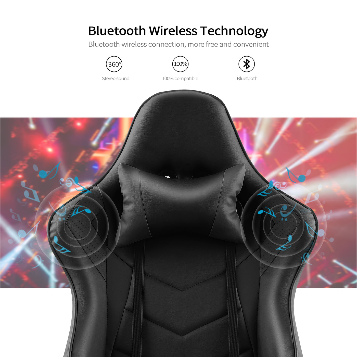 Ergonomic Office Computer Racing Gaming Chair with Bluetooth Speakers Footrest