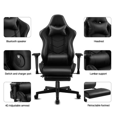 Ergonomic Office Computer Racing Gaming Chair with Bluetooth Speakers Footrest