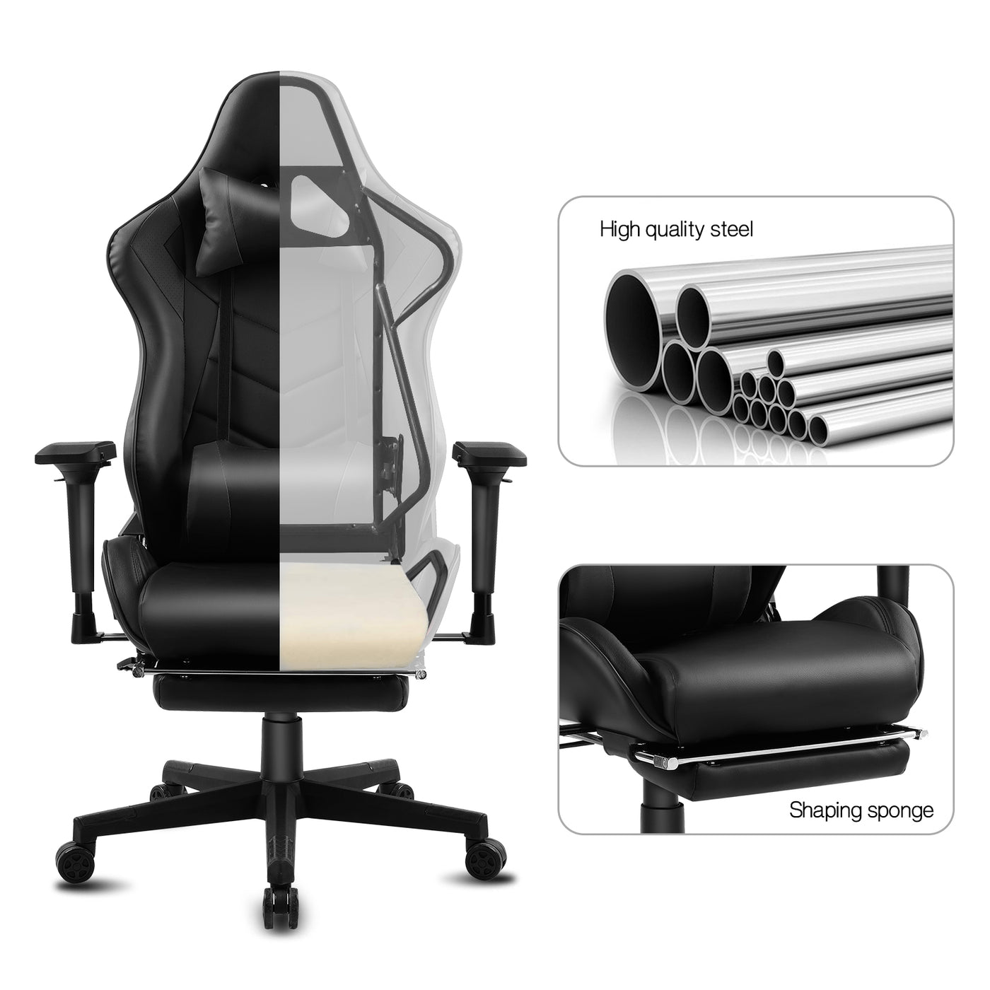 Ergonomic Office Computer Racing Gaming Chair with Bluetooth Speakers Footrest