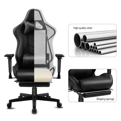 Ergonomic Office Computer Racing Gaming Chair with Bluetooth Speakers Footrest