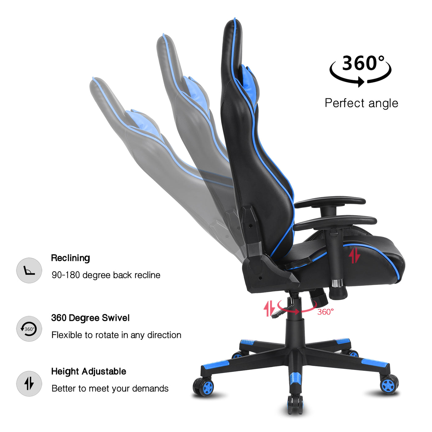 Ergonomic Office Computer Recliner Adjustable Desk Racing Gaming Chair Swivel