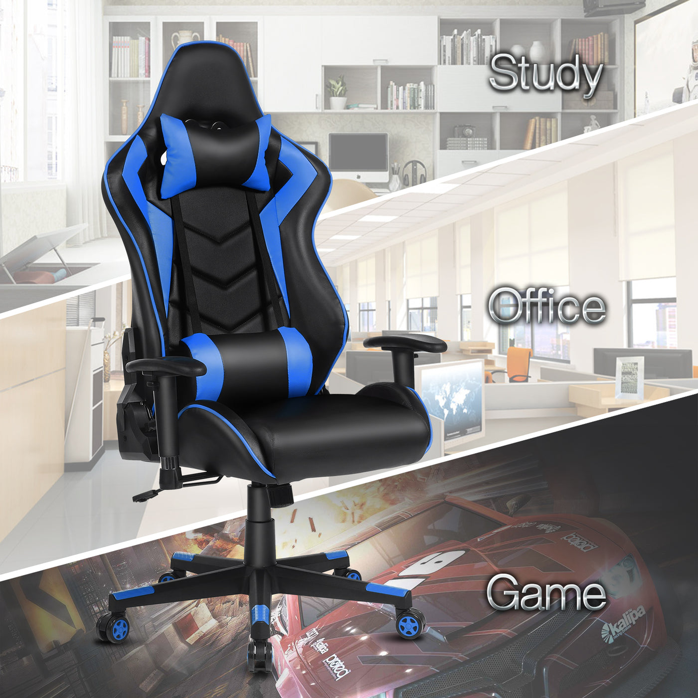 Ergonomic Office Computer Recliner Adjustable Desk Racing Gaming Chair Swivel