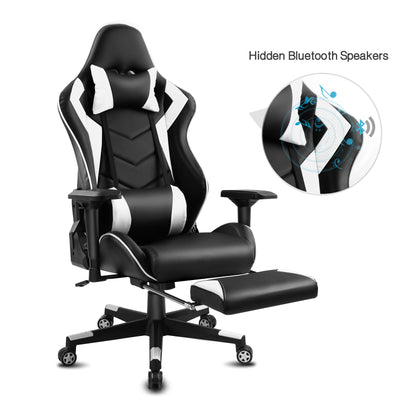 Ergonomic Office Computer Racing Gaming Chair with Bluetooth Speakers Footrest