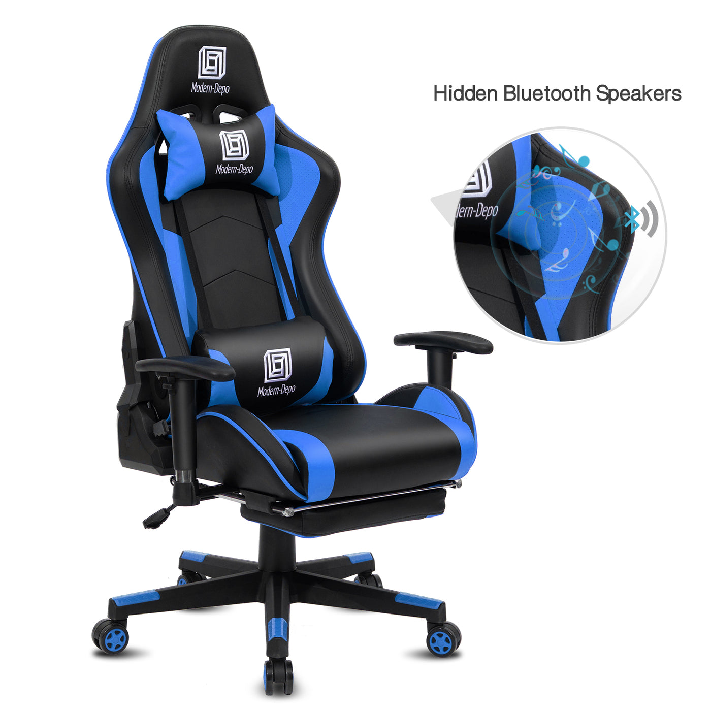 Ergonomic Swivel Racing Gaming Chair with Bluetooth Speaker Headrest Footrest