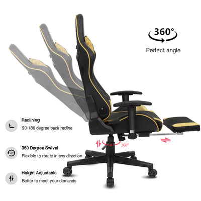 Ergonomic Swivel Racing Gaming Chair with Bluetooth Speaker Headrest Footrest