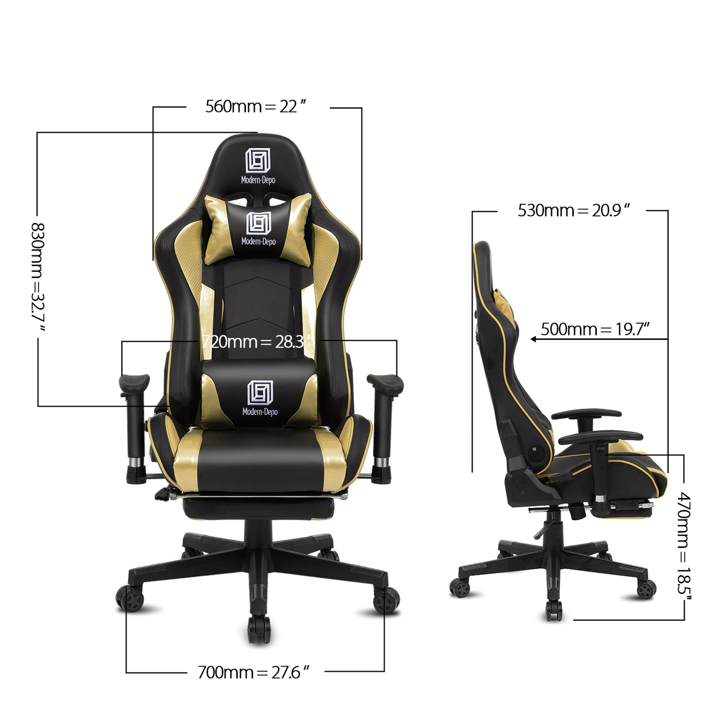 Ergonomic Swivel Racing Gaming Chair with Bluetooth Speaker Headrest Footrest