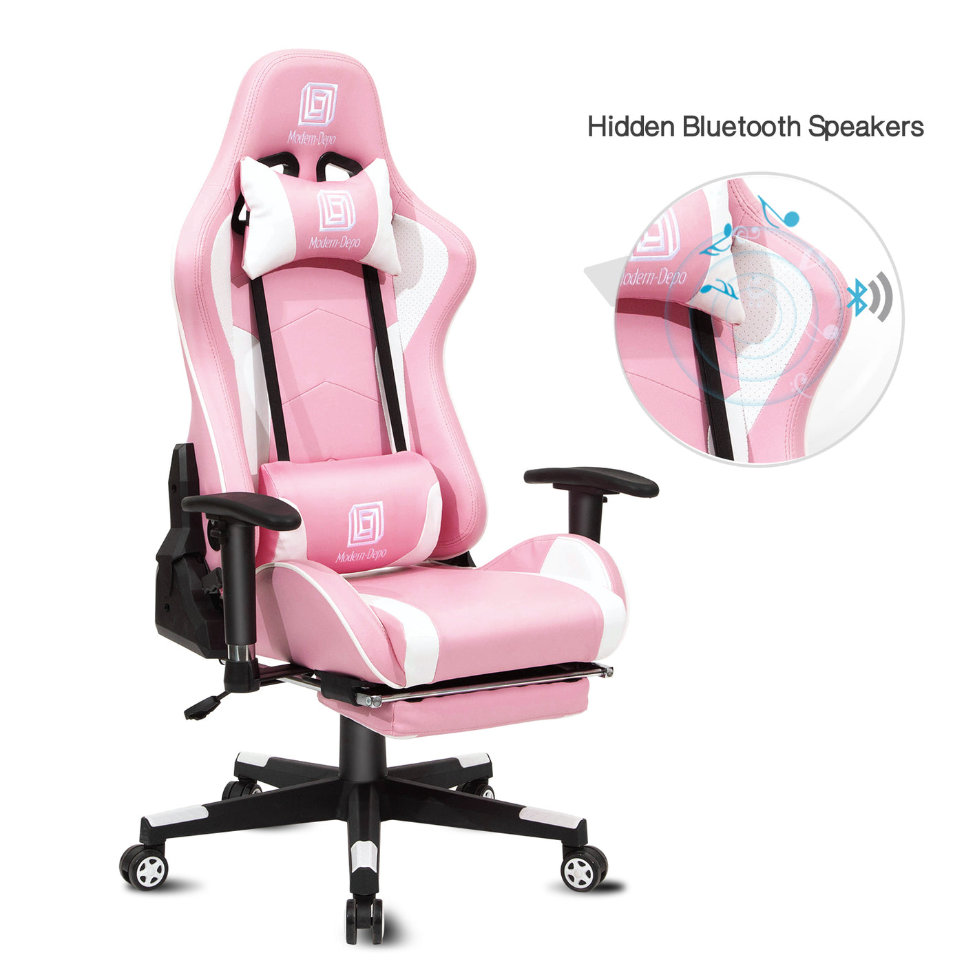 Ergonomic Swivel Racing Gaming Chair with Bluetooth Speaker Headrest Footrest