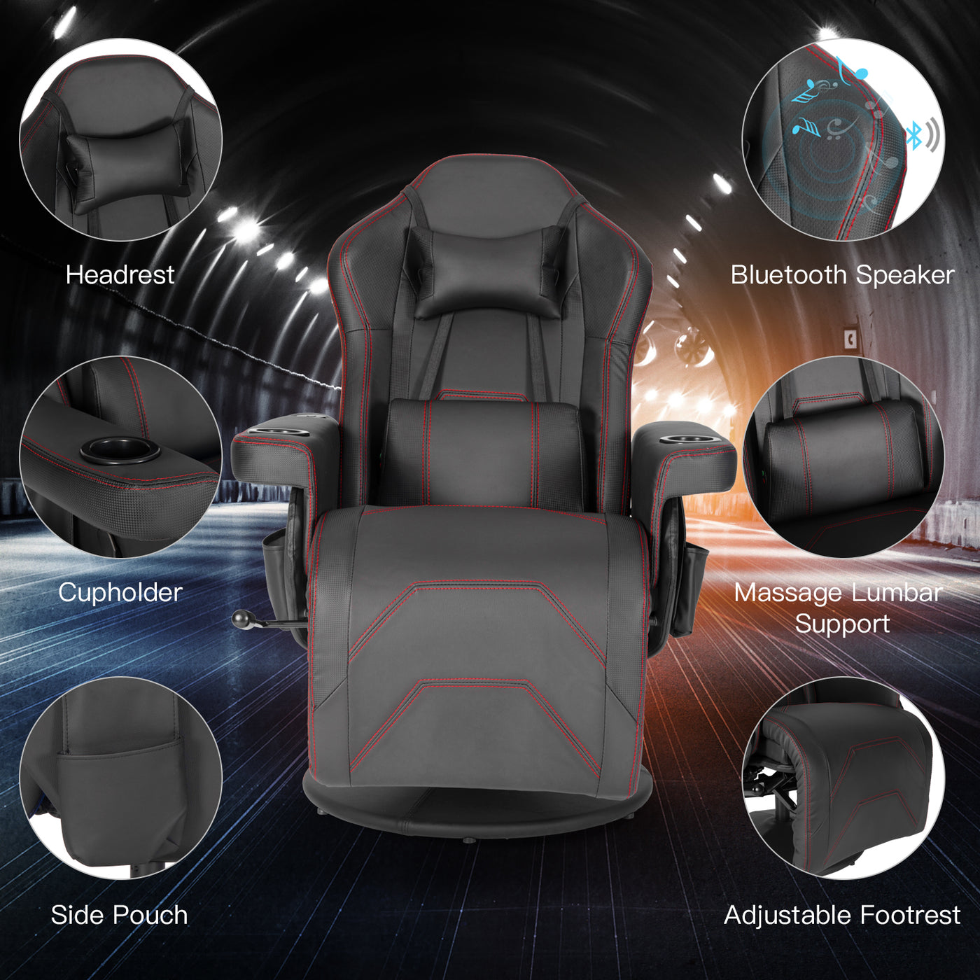 Ergonomic Gaming Chair Bluetooth Speakers Footrest Office Massage Swivel Chair