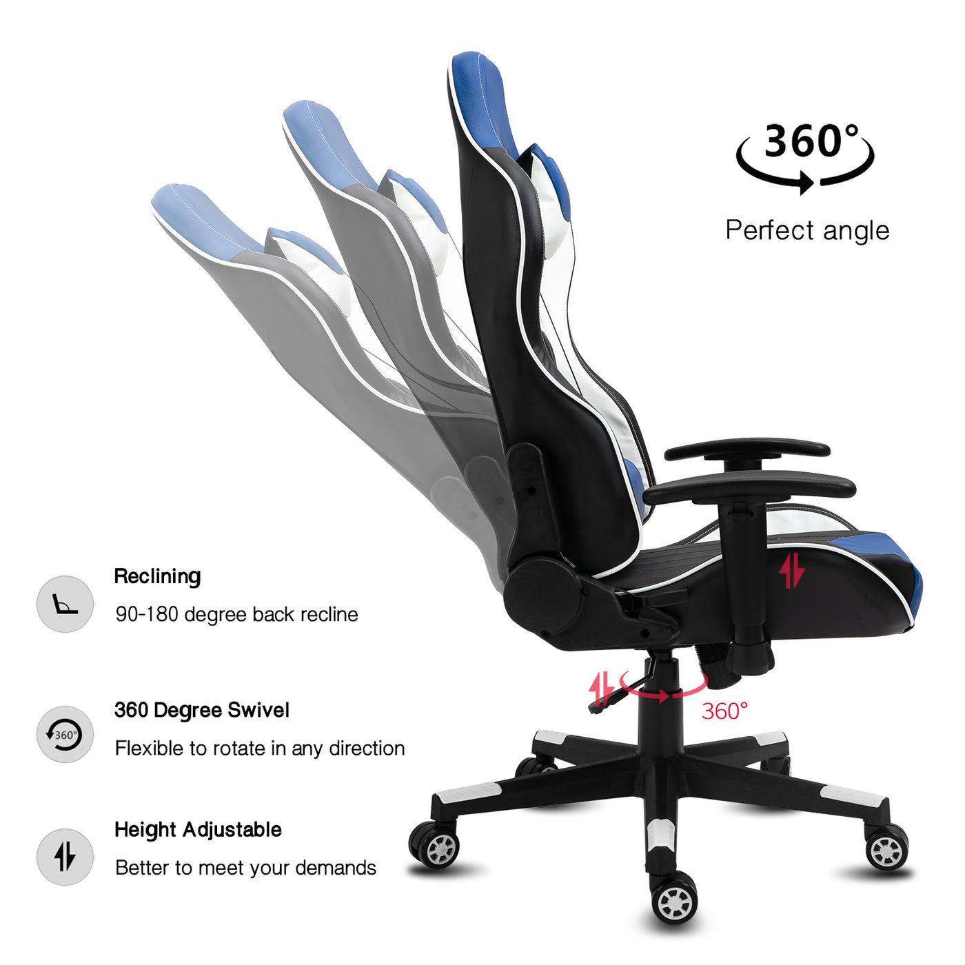Ergonomic Gaming Chairs Leather Executive Computer Office Chairs Swivel Recliner
