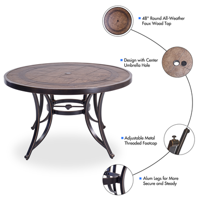 Outdoor 48" Round Dining Table with 2PCS Bistro Swivel Rocker Rotating Chairs