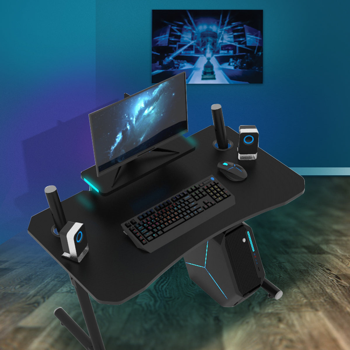 Computer Gaming Desk with LED Lights Monitor Stand 41 Inch PC Table Workstation