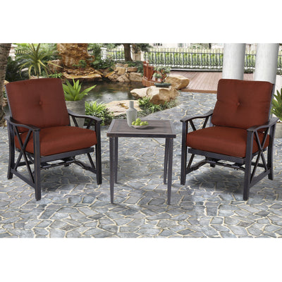 3 PCS Bistro Set X Back Stationary Spring Chairs w/ 24" Faux Wood Top Chat Table