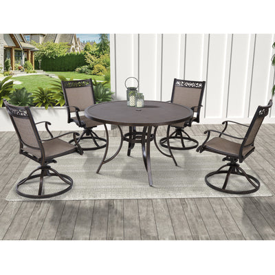 5PCS Furniture Set Patio 48" Round Dining Table & 4PCS Sling Fabric Swivel Chair