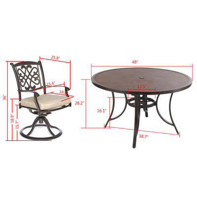5PCS Set Patio 48" Aluminum Dining Table & 4PCS Deep Cushioned Swivel Chairs