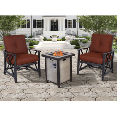 20" Realistic Faux Wood Pattern Gas Fire Pit Table w/ 2PCS Alumin X Back Chairs