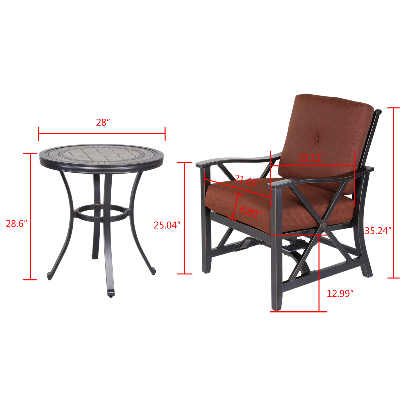 3PCS Bistro Set X Back Chairs & 28" Round Table w/ Sophisticated Tile-Top Design
