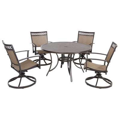 Set of 5 Patio 48" Round Dining Table with Umbrella Hole and 4pcs Rocker Chairs