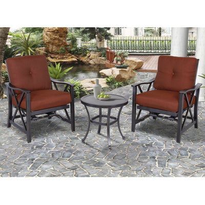 3 PCS Bistro Set Stationary Spring Chairs & Alum Wicker Side Table w/ Glass Top