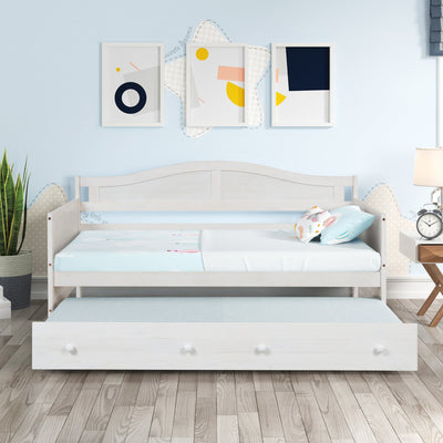 Wooden Twin Daybed with Trundle Bedroom Furniture Sofa Bed Frame for Kids Room