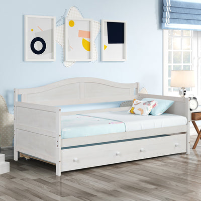 Wooden Twin Daybed with Trundle Bedroom Furniture Sofa Bed Frame for Kids Room