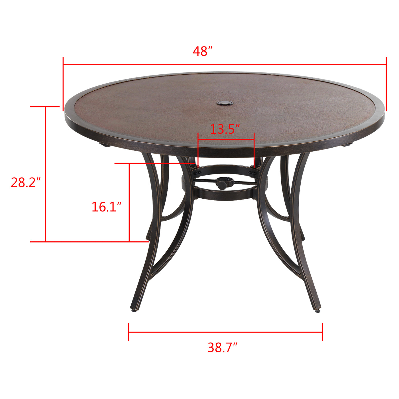Outdoor 48" Round Table with Umbrella Hole Cast Aluminum Heavy Duty Dining Table