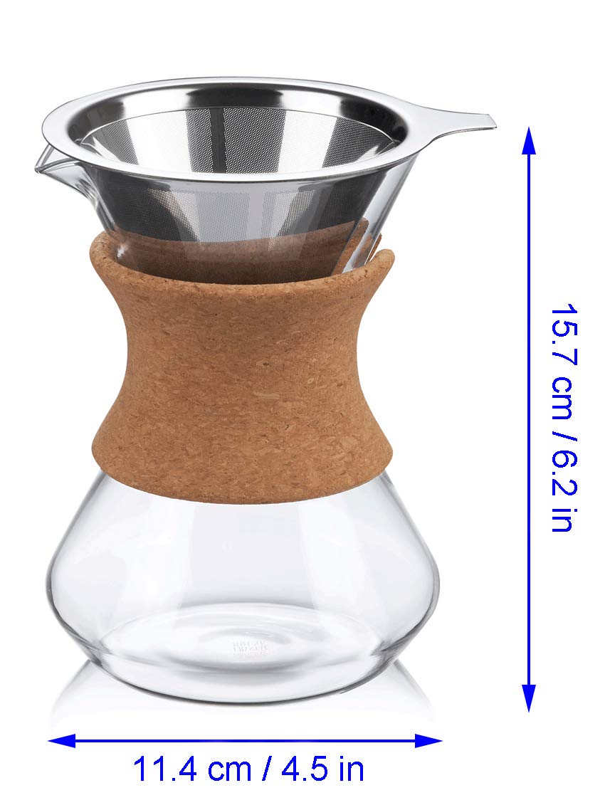 Pour Over Coffee Maker with Filter 17 Ounce/ 500ml Lead Free