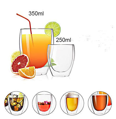 Double Wall Glass Tumbler 12oz Crystal Drinking Cups Lead Free Set of 2