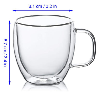 Glass Coffee Mugs Double Wall Crystal Water Tea Cups Tumbler Lead Free Set of 2