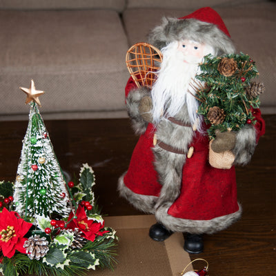 Christmas Santa Décor Minky Soft Fur Santa Claus Standing Figurine Figure Decor