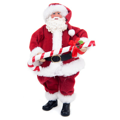 Red Standing Santa Claus with Gift Christmas Figurine Soft Fur Santa Claus