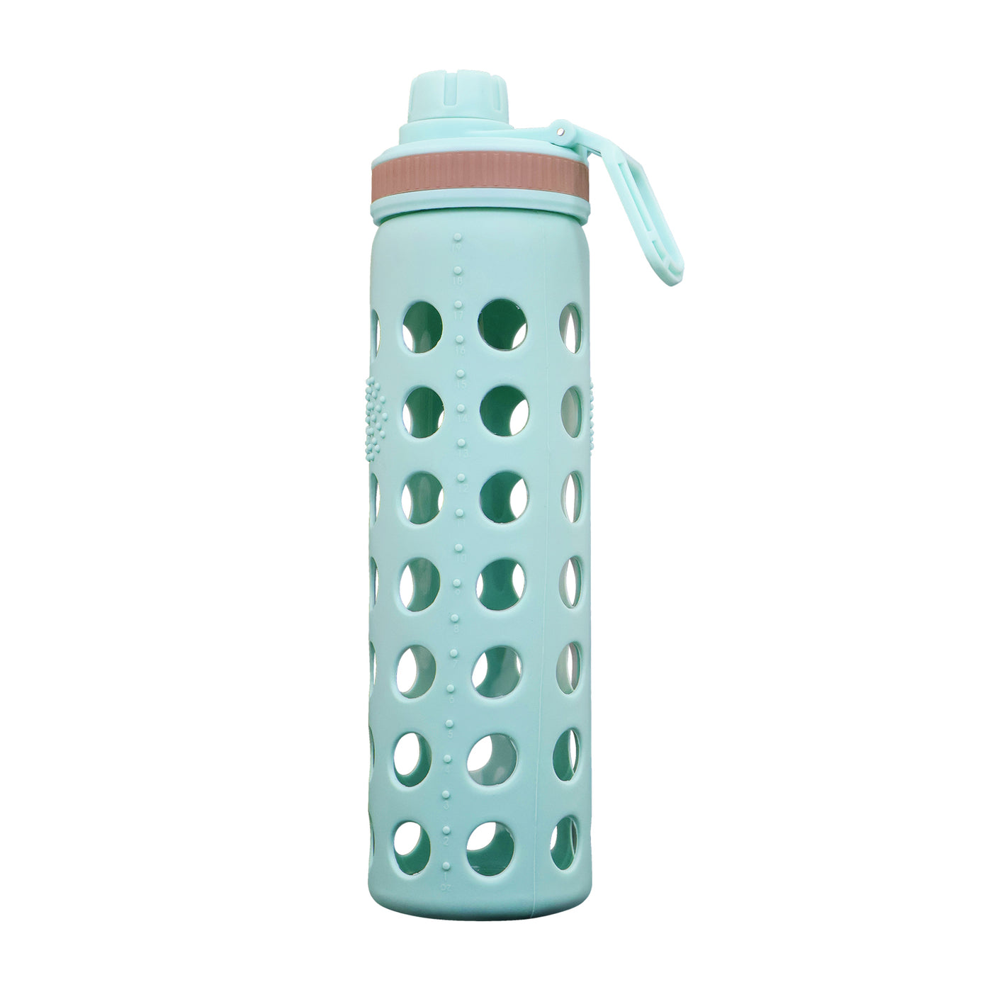 20oz Clear Glass Water Bottles Extra Lid Reusable Fitness Sports Bottle, Cyan