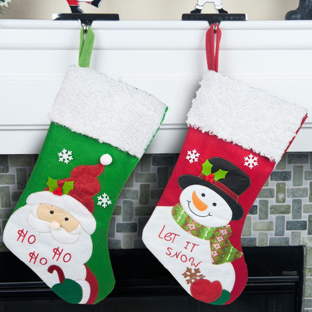 Christmas Stocking, Set of 2 (Santa and Snowman) 17" Large