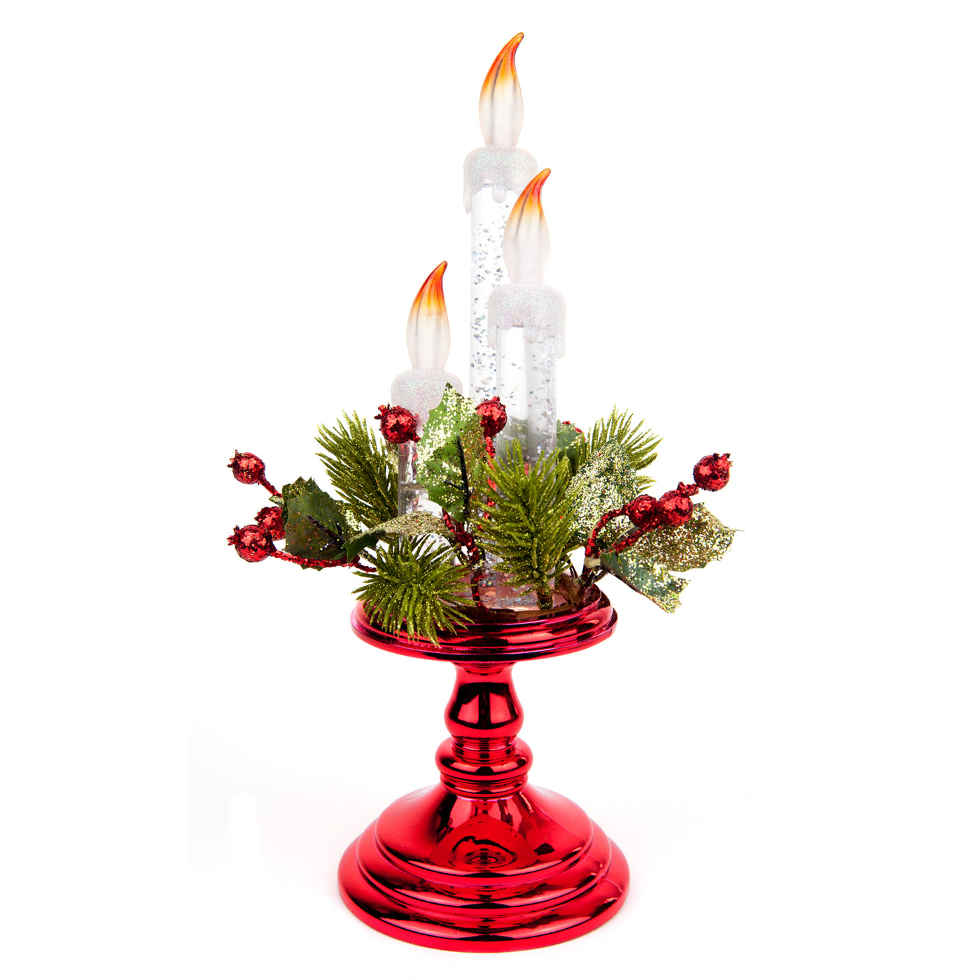 LED Candle Stand Decoration -3 Lighted Candles with Pine Décor on A Candle Stand