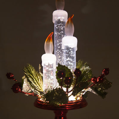 LED Candle Stand Decoration -3 Lighted Candles with Pine Décor on A Candle Stand